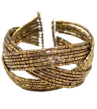 Load image into Gallery viewer, Shooting Stars Seed Bead Brass Cuff