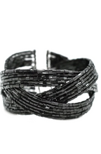 Load image into Gallery viewer, Shooting Stars Seed Bead Black Cuff