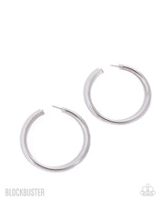 Load image into Gallery viewer, Curve Ball Silver Blockbuster Hoop Earrings