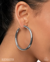 Load image into Gallery viewer, Curve Ball Silver Blockbuster Hoop Earrings