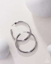 Load image into Gallery viewer, Curve Ball Silver Blockbuster Hoop Earrings