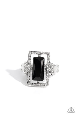 Emerald Elegance Black Skinny Band Ring