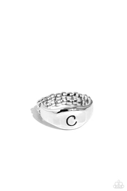 Monogram Memento Silver Skinny Band Ring - C