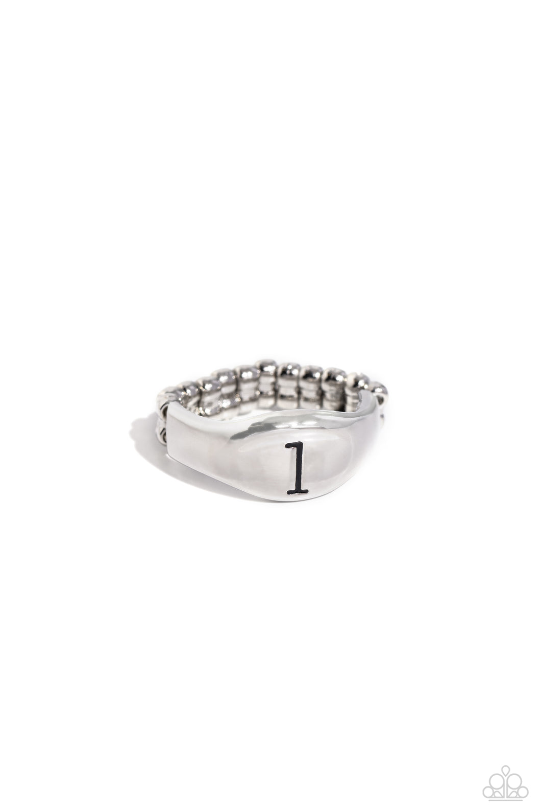 Monogram Memento Silver Skinny Band Ring - L