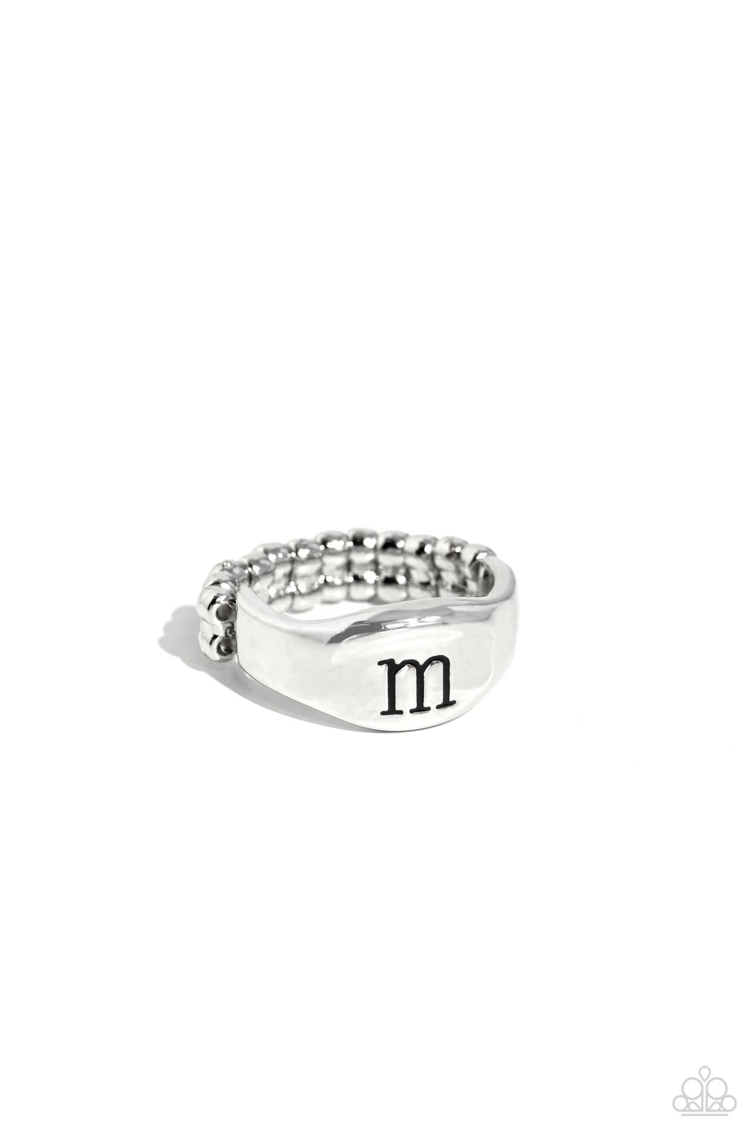 Monogram Memento Silver Skinny Band Ring - M