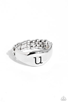 Monogram Memento Silver Skinny Band Ring - U