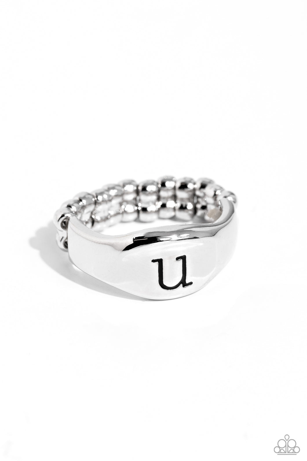 Monogram Memento Silver Skinny Band Ring - U