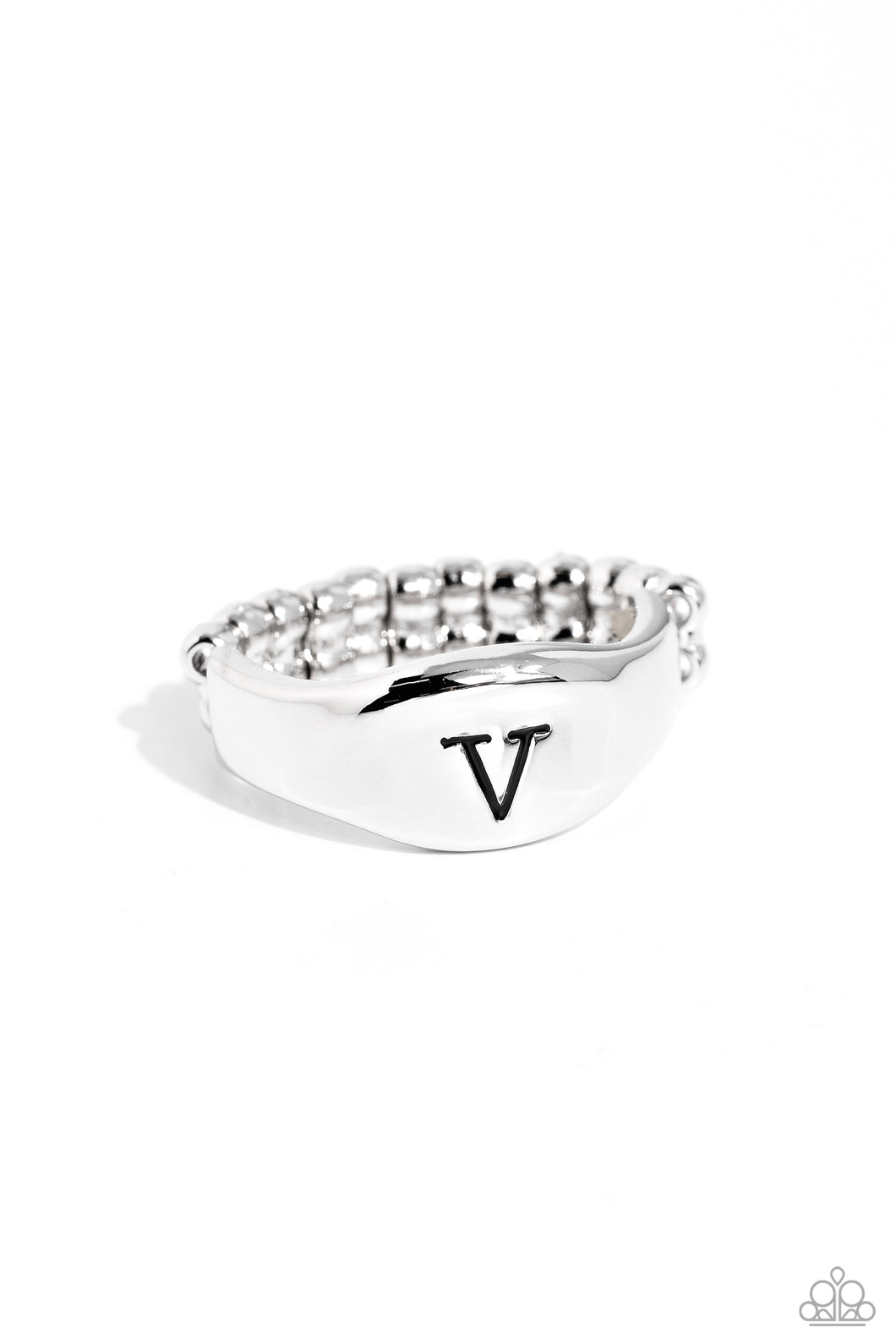 Monogram Memento Silver Skinny Band Ring - V
