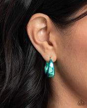 Load image into Gallery viewer, Colorful Curiosity Green Hinged Hoop Earrings