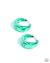 Load image into Gallery viewer, Colorful Curiosity Green Hinged Hoop Earrings