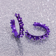 Load image into Gallery viewer, Fashionable Flower Crown Purple Hoop Earrings