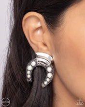 Load image into Gallery viewer, Harmonious Horseshoe White Clip On Earrings