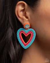Load image into Gallery viewer, Headfirst Heart Orange Seedbead Post Earrings