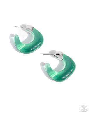 Clear Charm Green Acrylic Hoop Earring