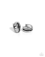 Load image into Gallery viewer, Serrated Shimmer Black Hinged Hoop Earrings
