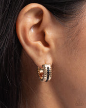 Load image into Gallery viewer, Serrated Shimmer Gold Hinged Hoop Earrings
