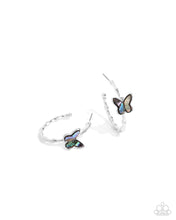 Load image into Gallery viewer, Butterfly Beginning Blue Hoop Earrings