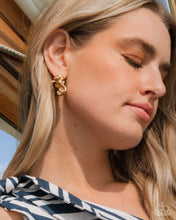 Load image into Gallery viewer, Sea Horse Statement Gold Hinged Hoop Earrings