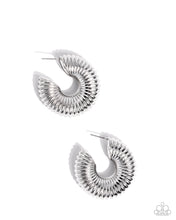 Load image into Gallery viewer, Spontaneous Spirals Silver Hoop Earrings
