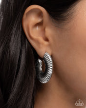 Load image into Gallery viewer, Spontaneous Spirals Silver Hoop Earrings