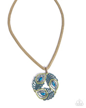 Load image into Gallery viewer, Peacock Patchwork Brass Necklace