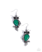 Load image into Gallery viewer, Owl Observation Green Earrings