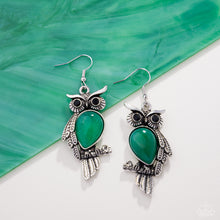 Load image into Gallery viewer, Owl Observation Green Earrings