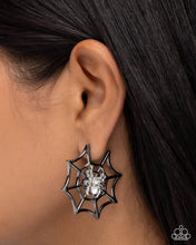 Load image into Gallery viewer, Spiderweb Showcase Black Hoop Earrings