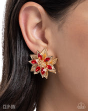 Load image into Gallery viewer, Perceptive Poinsettia Red Clip On Earrings
