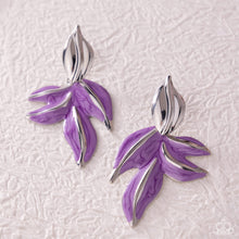 Load image into Gallery viewer, Leafy Lineup Purple Post Earrings