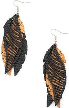 Load image into Gallery viewer, Winging Off the Hook Black Leather Earrings