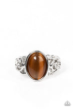 Load image into Gallery viewer, Crystal’s and Cat’s Eye Brown Skinny Band Ring