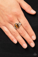 Load image into Gallery viewer, Crystal’s and Cat’s Eye Brown Skinny Band Ring