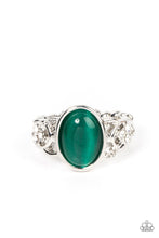 Load image into Gallery viewer, Crystal’s and Cat’s Eye Green Skinny Band Ring