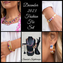 Load image into Gallery viewer, Sunset Sightings Multicolored Mashup Gold Fashion Fix December 2023