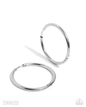 Load image into Gallery viewer, Surmounting Sheen Silver Hinged Hoop Earrings