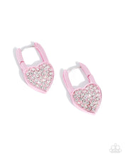 Load image into Gallery viewer, Padlock Promise Pink Hinged Hoop Earrings