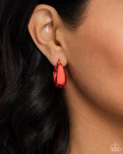 Load image into Gallery viewer, Colorfully Curiosity Red Hinged Hoop Earring