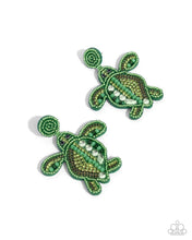 Load image into Gallery viewer, Turtle Tapestry Green Seed Bead Earrings
