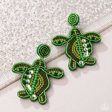 Load image into Gallery viewer, Turtle Tapestry Green Seed Bead Earrings