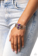 Load image into Gallery viewer, Peacock Plume Purple Cuff Bracelet