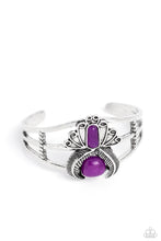 Load image into Gallery viewer, Peacock Plume Purple Cuff Bracelet