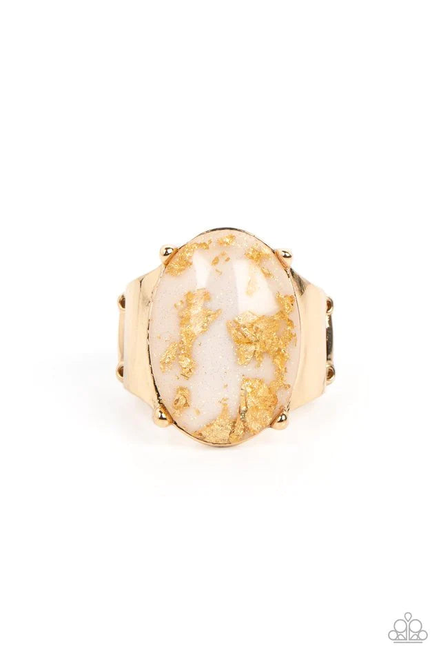 Gold Leaf Glam White Ring