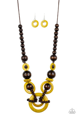 Boardwalk Party Wood Yellow Necklace