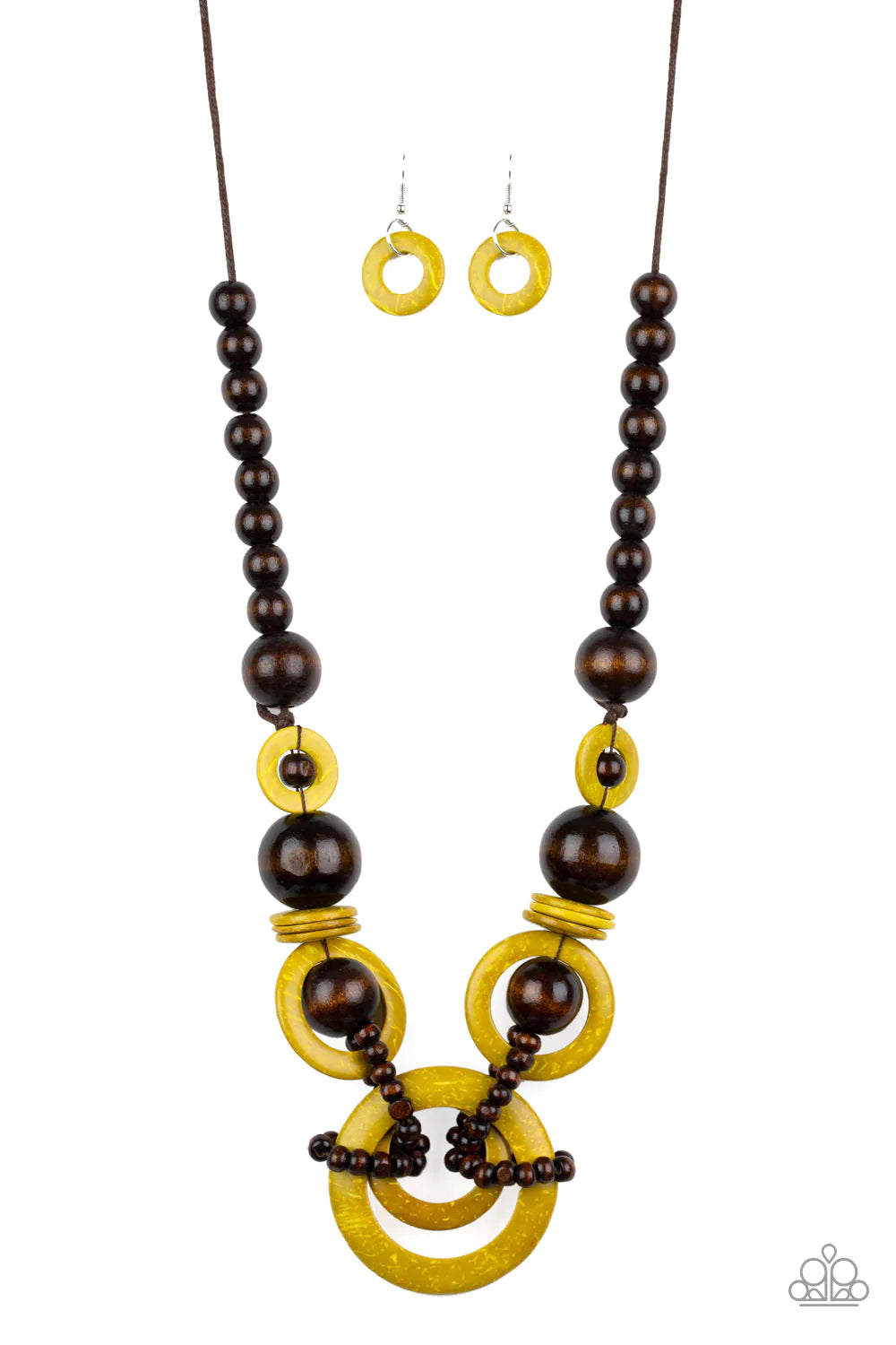Boardwalk Party Wood Yellow Necklace