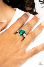Load image into Gallery viewer, Crystals and Cats Eye Green Skinny Band Ring