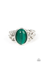 Load image into Gallery viewer, Crystals and Cats Eye Green Skinny Band Ring