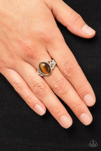 Load image into Gallery viewer, Crystals and Cats Eye Brown Skinny Band Ring