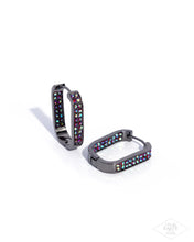 Load image into Gallery viewer, Sinuous Silhouettes Red Iridescent Gunmetal Hinge Hoop Earrings
