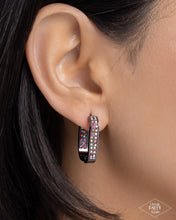 Load image into Gallery viewer, Sinuous Silhouettes Red Iridescent Gunmetal Hinge Hoop Earrings